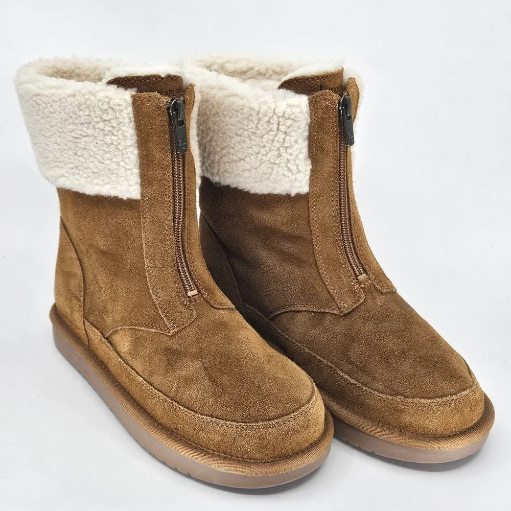 Koolaburra by UGG Victoria Short‎ Brown Suede Shearling Lined Zip Boots Size 4Y